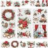 WANDIC 3 fogli di adesivi trasferibili con bacche di Natale, decorazioni per finestre, ghirlande, bacche, album di ritagli, fiori rossi, decalcomanie per decoupage per mobili, 15 x 30 cm