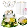 Touloube Festa della Mamma Rosa Stabilizzata Vera Regalo, Regalo Rosa Eterna Bianco con Angelo e Luci LED, Regalo Compleanno Anniversario San Valentino per Fidanzata, Moglie, Mamma, Donna, Madre, Nonna