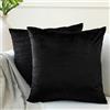 Encasa XO Set 2 pezzi di coperture ammortizzanti in VELLUTO (30x30 cm), Nero- semplici, resistenti, morbide e liscie, lavabili, a grandi quadrati decorativi, cuscino federa per divano, sofa