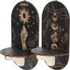 Alipis Mensola da parete nera in legno di cristallo da parete a forma di strega, decorazione per cristalli e pietra, olio essenziale, 2 pezzi, 21 x 11,5 cm