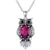 LONAGO Collana con gufo, in argento sterling 925, 6 mm x 8 mm, taglio ovale, pietra portafortuna, vintage, gufo, collana da donna, Argento sterling, rubino