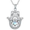 ROMANTICWORK Hamsa - Collana a mano in argento sterling 925, turchese/pietra di luna/onice nera/malachite Evil Eye, con ciondolo a mano di Fatima, idea regalo per donna, Argento sterling, Pietra di