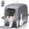 Meowant Lettiera per Gatti in Acciaio Inox, 81L Lettiera Gatto Chiusa XXL, Toilette Grande per Gatti con Paletta e Tappetino, Antiaderente, Antiodore, Facile da Pulire, 60 x 40 x 45 cm, Grigio