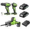 Greenworks Set di strumenti a batteria da 24 V, composto da avvitatore (35 Nm), avvitatore a percussione (220 Nm), mini sega, 2 batterie e un caricabatterie