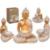 Out of the blue Statuetta decorativa Buddha, con porta candeline, ca. 13,5 x 9 x 19,5 cm, in poliresina, in confezione regalo, colore: oro