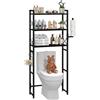 Simple Trending Scaffale portaoggetti per WC con porta carta igienica, in metallo resistente, 3 ripiani, con 3 ganci, nero