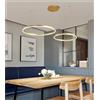 JINWELL Lampada Sospensione LED Lampada Tavolo Soggiorno Dimmerabile Con Telecomando Lampadario Moderno Anello Circolare Plafoniera Alluminio Acrilico Soffitto Illuminazione,D'oro,3laps30+50+70cm