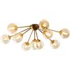 KCO Illuminazione Moderna Bolla Lampadario Illuminazione 10 Luci Vetro Ambrato Plafoniera Mid Century Semi Flush Mount Plafoniera Oro Globo Sputnik Lampadario Plafoniere