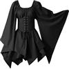 PAIDAXING Costume di Halloween da donna, vittoriano, medievale, irlandese, cosplay, maniche a pipistrello, patchwork, rinascimentale, corsetto per feste di carnevale, 01-nero, L
