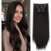 Gairyan Extension Clip Capelli Lisci Marrone scuro 6pcs Extension Capelli Finti Clip Posticci per Capelli Naturali Sintetici Clip in Hair Extension Morbido Parrucchino Lungo Dritto Full Head
