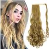 Dcbaboo Coda Capelli Extension Ricci 60cm Coda Finta Capelli Sintetici Posticci per Capelli Ondulati Extension Coda Capelli Finti Clip Coda di Cavallo Mossi Lunghi Wrap Around Ponytail, Biondo scuro