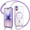 Pnakqil Magnetica Cover con Cordino per iPhone 17, Compatibile con Magsafe Ricarica Wireless, Trasparente Placcatura Custodia con Collana Laccio Tracolla Protettiva Case, Viola