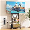 OYRREU Supporto TV da Pavimento per 32-75 Pollici con Presa di Corrente e USB, Mobile TV con Ruote con 3 Ripiani e Cassetto, Altezza Regolabile, VESA 600x400 mm, Carico 50 kg, Marrone Vintage