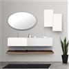 LBSIGN Lavabo 60 cm con due cassetti laterali 40 cm bianchi specchio e mensole inferiori Rovere - Itaca