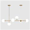KCO Lighting Lampadario in vetro lattimo a 6 luci, lampadario lineare moderno a globo, lampada a sospensione bianca e oro Lampadario rettangolare di metà secolo per isola cucina
