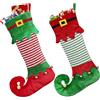 HBWHNIU 2 Calze Natalizie, Calza di Natale da Feltro a Strisce Rosse e Verdi, Sacchetti Regalo di Natale, Decorazione Natalizia, Calze Natalizie da Appendere, per Decorazioni Camino, Vetrina, Albero di Natale
