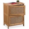 Relaxdays Comodino Camera da Letto, 2 Scomparti con Ante, 56x42x30 cm, Cassettiera in bambù, Tavolino Laterale, Marrone, Legno, Fibra vegetale