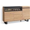 Skraut Home | Credenza, Mobile, Cucina | Madia, mobile ingresso | 150x87x35cm | 3 Porte | Camino elettrico | Design industriale | Stile moderno | Rovere e nero