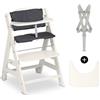 hauck Beta+, Bianco Crema - Kit Seggiolone Pappa con Ruote, Vassoio, Barra Protettiva, Cuscino di Seduta, Cintura a 5 Punti e Cinturina Inguinale - per Bambini 6 Mesi fino a 90 kg - Legno di Faggio