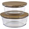 Cofan Set da 2 portapranzo rotondi di vetro borosilicato | Modello Bambù | Coperchio di bambù | Capacità: 620-950 ml