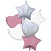 Procos 92449 - Set di 6 palloncini in pellicola a forma di stelle e cuori, misura 46 cm, elio, palloncini di compleanno, decorazione, regalo