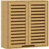 HOMCOM Pensile Bagno con Ripiano Interno Regolabile e Ante a Persiana, in Bambù, 60x20x60 cm, color Legno | Aosom Italy