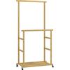 HOMCOM Stender Appendiabiti con 2 Barre, Ripiano Inferiore e 4 Ruote in Bambù, 80x40x160 cm, Legno Naturale | Aosom Italy