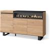 Skraut Home | Credenza, Mobile, Cucina | Madia, mobile ingresso | 150x87x35cm | 3 Porte | Camino elettrico | Design industriale | Stile moderno | Rovere e nero