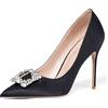 Zhabtuc Décolleté Donna 10 cm Satin Glitter Tacchi Alti con Strass Punta Chiusa Slip-On Scarpe da Cerimonia e Matrimonio, Nero, 38.5 EU