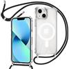 ZYIMOU Cover per iPhone 13 Mini Custodia con Cordino Compatibile con MagSafe, Custodia Trasparente Magnetica con Laccio Catena Potettiva Antiurto Case, Catena Nero