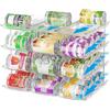 BingoHive Organizer per lattine per dispensa Organizzatore impilabile a 4 ripiani Organizzatore per bibite da dispensa per frigorifero, 48 scomparti, con ruote automatiche, trasparente
