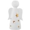 DRW Statuetta portacandele di un angelo di ceramica in bianco e oro 16x13x31 cm