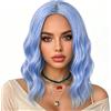 PORSMEER Parrucca da donna corta Bob riccioli per afro/donne/ragazze parrucca centrale naturale parrucca per capelli partenza/costume senza pizzo anteriore Wig (azzurro)