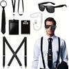XFSRG 7 Pezzi Agente Costume Accessori Spy Costume Set con Occhiali da Sole Neri Cravatta Carte d'identità e Porta Carte Auricolare Finto e Tappi per le Orecchie e Cinghie dei Pantaloni（2）