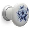 Mital Art. 040 Pomolo in ceramica Bianca con Fiore Blu con base Econichel per Mobili Diam.32