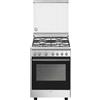 SMEG CX61GMPZ Cucina Libera Installazione, 60x60cm, Inox, 4 Fuochi gas, Forno elettrico termoventilato a 9 Funzioni, Classe A