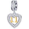 GLOWDAS 11 anni Charms di Compleanno Fit Bracciale Momenti Pandora, Oro 18k Numero 11 Ciondoli, 925 Argento Sterling 11th Anniversario Matrimonio Ciondolo Perline con CZ, Regali per Nipote/Gemelli