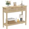 Trironsun - Tavolo da Console Boho in Rattan con 2 Cassetti, Tavolo d'Ingresso a 2 Livelli, Tavolo da Soggiorno in Stile Rustico con Scaffale Aperto per Soggiorno, Corridoio, Foyer