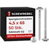 SCREW REBEL 50 pezzi SCREW REBEL Viti Spengler da 4,5 x 65 mm, in acciaio inox A2, con rondella di tenuta in EPDM, diametro 15 mm, TX 20