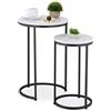 Relaxdays Tavolini da Salotto, Set da 2 Tavoli Bassi da caffè da Divano, Comodini Rotondi Effetto Marmo, Nero Bianco