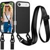 Jrkvniv Cordino Cover Compatible con iPhone 17 Air Case, Necklace Cover Corda Custodia Collana Case Anti Graffio Antiurto Cellulare Bumper Silicone Liquido Shell iPhone 17 Air Tracolla, Nero