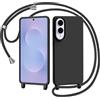 AOMYKE Cover per Samsung Galaxy S25 Edge con Cordino, Custodia con Laccio Collana Tracolla Collo Liquido Silicone Antiurto TPU Antiurto AntiGraffio Case - Nero