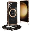 Pnakqil per Magnetica Cover per Samsung Galaxy S23 Plus 5G con Cordino, Compatibile con MagSafe, Ultra Sottile Cuore Silicone Custodia con Laccio Tracolla, Elettrolitico TPU Case con Collana, Nero