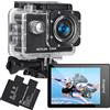 Jadfezy Action Camera 1080P 30fps, Fotocamera Subacquea Impermeabile 30M, Sports Cam con Due 900mAh Batterie Ricaricabili e Kit Accessori