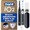 Oral-B iO 2 DUO Spazzolino Elettrico Oral B, Nero e Verde, 2 Testine Di Ricambio e Spazzolini, Custodia Da Viaggio, Porta Ricarica Da Viaggio. Delicato sulle Gengive, Sensore di Pressione