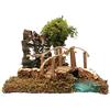 Ferrari & Arrighetti Bertoni Curva con Albero e Ponticello per Presepe | Accessorio Presepe Classico in Legno Multicolore | Prodotto Italiano | 13 x 16 x 13 cm