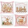 Lanpn Set di 4 Federe Cuscini Natalizi 40x40cm, Cuscini per Divano Omino di pan di zenzero Natalizi federe decorative natalizie per arredamento divano letto soggiorno camera da letto (Rosa)
