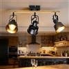 Aulaiyi Faretto da soffitto a 3 luci, orientabile a 350°, vintage, lampada da soffitto a LED, attacco E14, attacco industriale con venature del legno, per cucina, soggiorno, camera da letto, nero (senza