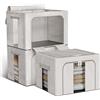 Boic 3 Pezzi 66L Scatole Per Armadio Rigide Con Struttura In Metallo, Pieghevole Contenitori Per Armadio Salvaspazio Con Cerniera, Organizer Armadio Per Asciugamani, Piumini, Coperte Grigio 3x66L