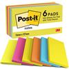 Post-it Foglietti, Collezione Energetic, Confezione da 6 blocchetti, 100 Fogli/blocco, 76mm x 127mm, Colori Giallo, Azzurro, Arancio, Rosa, Verde - Foglietti Adesivi per Appunti, Elenchi & Promemoria